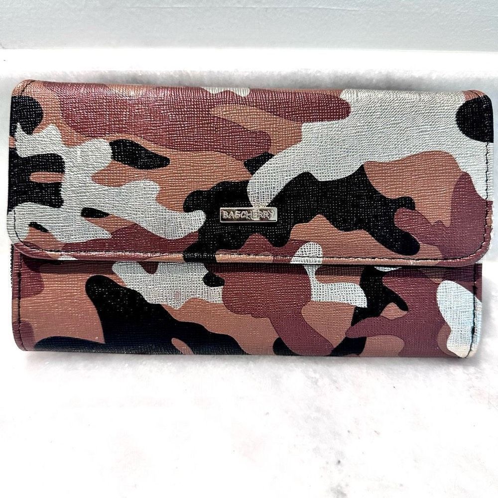 Bagcherry Women's Trifold Metallic Camo Camoflague Wallet Silver, Bronze & Black